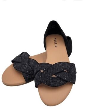 Torrid Sandals Size 8WW Rhinestone Twist Flats Open Toe Cushioned Slip On Slide